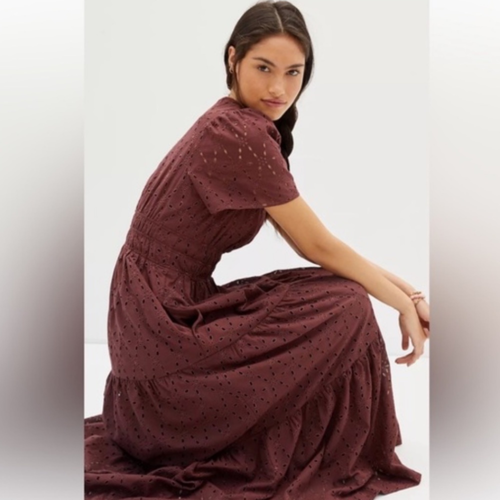 Anthropologie somerset dress eyelet burgundy/chocolate